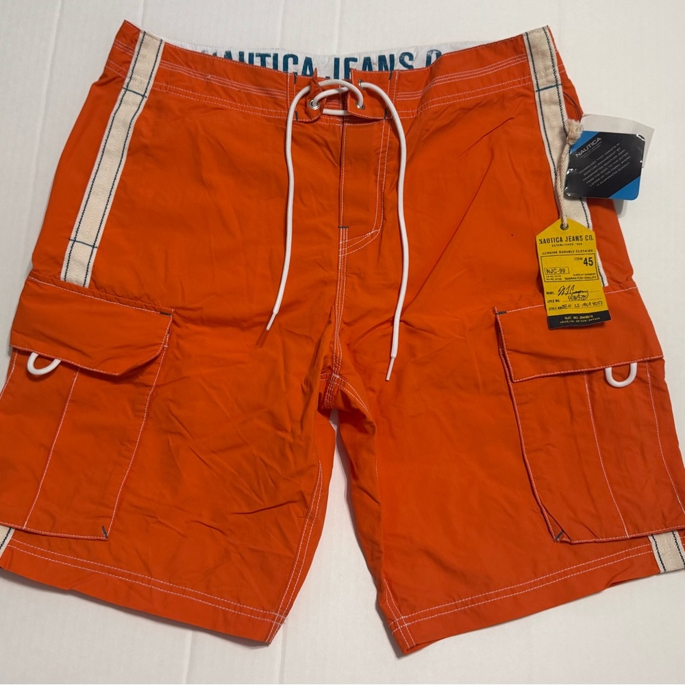 Nautica Men's Orange Swim Trunks with Pockets